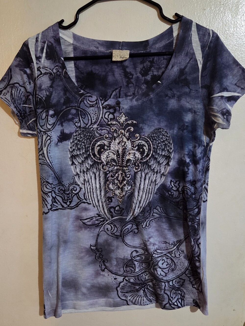Vintage Y2K Daytrip Rhinestone Fleur-de-Lis Bling Graphic Tee Size Large